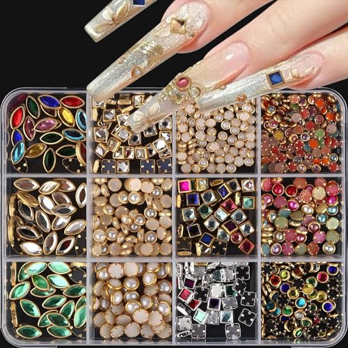 Dermalyx Nagel Diamanten Strasssteine Lujo 3D Adornos Uñas Multicolor Formas Variadas Decoración Clavos Piedras Coloridas Planas Parte Posterior Vintage Colgantes Arte Un