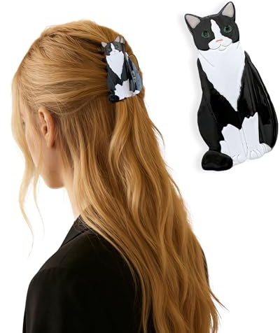LONGHAO Haarklammer Schwarze Katze mit Grünen Augen,Katze | Süßes Tier-Motiv,Acryl-Haarspange für Damen & Mädchen,Alltag,Party & Geschenkidee,Trendiges Haarschmuck Accessoire