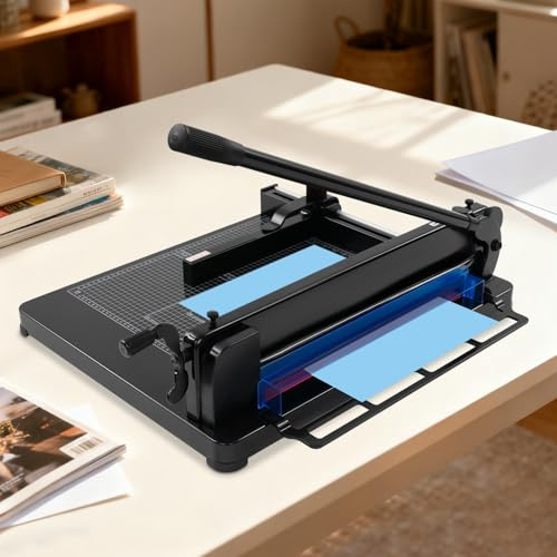 Papierschneider Manuelle A4/B5/A5/B6/B7, Schneidemaschine Papier mit Hebel, Schnittlänge max. 440 mm, Hoher Präzision, Manuelle Hebelschneider für Büro, Zuhause, bis 400 Blatt (Schwarz)