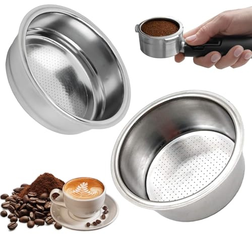 2 filtros de café de 51 mm de acero inoxidable, 1 y 2 tazas de filtro de café expreso, cesta de filtro reutilizable para portafiltros de 51 mm sin base