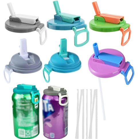 Soda Can Lids with Straw, Drink Can Lids for Fizzy Drinks, Set of 6 Foldable Can Toppers, Can Covers and Can Lids for UK Drinks Cans, Tin Can Covers Lids, Can Covers and