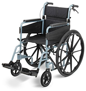 Days Escape Lite Self Propelled Standard Wheelchair, Self Propelled Lightweight Aluminium with Folding Frame, Mobility Aid, Portable Transit Travel Chair, Removable Footrests, Standard, Silver Blue