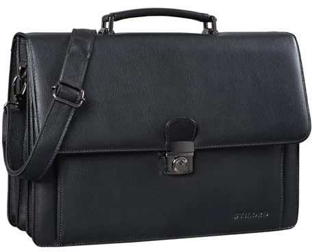 STILORD Angelo Vintage Aktentasche Echtleder mit 15.6 Zoll Laptop-Fach Große Businesstasche mit Zweifachteilung Umhängetasche Arbeitstasche Leder Farbe:alfa - schwarz