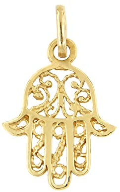 forme di Lucchetta - Ciondolo Mano di Fatima/Hamsa Oro Giallo 14k | per Collana, Charms e Ciondoli per Catenina fino a 4mm, per Donna Ragazza