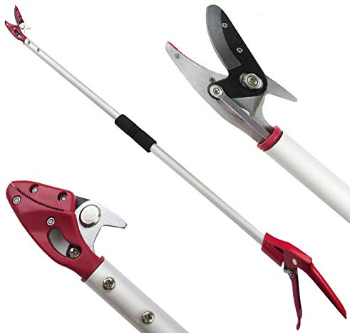 Mesoga 4FT Long Reach Pruner and Fruit Picker with Cut & Hold Feature, Lightweight 1.1lb Aluminum Pole with 90° Rotating Head, High Carbon Steel Sharp Blade, Ergonomic Tree Trimmer for High Branches