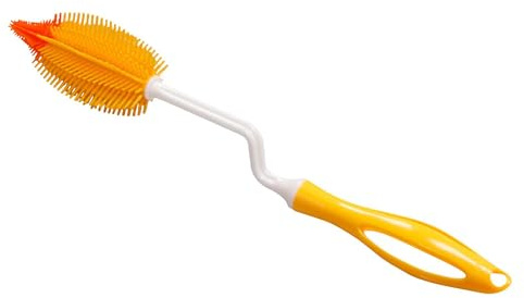 STONELINE Silikon Flaschenbürste Lang 35 cm, 360 ° Drehbarer Stiel, Küchenbürste Spülbürste Reinigungsbürste für Flaschen Gläser Kannen Vasen Babyflaschen Sauger, Bürstenkopf Sterilisierbar, Gelb