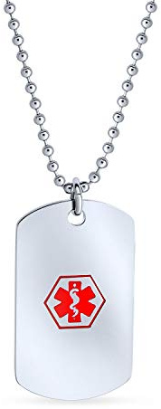 Bling Jewelry Vorgravierte Medizinische Identifikation Alarm Id Für Diabetiker Hundemarke Anhänger Halskette Für Männer Für Teenager Silberton Edelstahl Klein