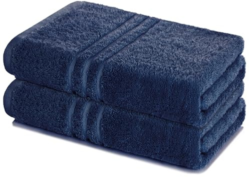 Lavea® Set 2 Asciugamani Bagno 80x200 cm in Spugna 100% Cotone Morbidi e Assorbenti – Ideali come Asciugamani Doccia Grandi e come Asciugamano Palestra – Blu navy