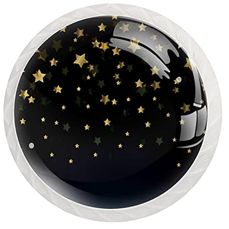 Night Sky Golden Stars - Set di 12 pomelli rotondi per cassettiera, armadietto, armadio, con viti, decorazione per casa, ufficio