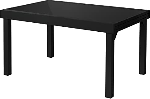 ib style Gartentisch Diplomat XXL, Outdoor Ausziehtisch, Aluminium Esstisch, Balkonmöbel, Gartenmöbel, Tischplatte aus Sicherheits Glas, Ausziehbar, 135-270 cm, Schwarz