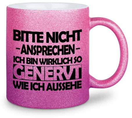 glitzertassen.de® | Bitte nicht ansprechen | Tasse mit Glitzer | Geschenkidee | Roséviolett