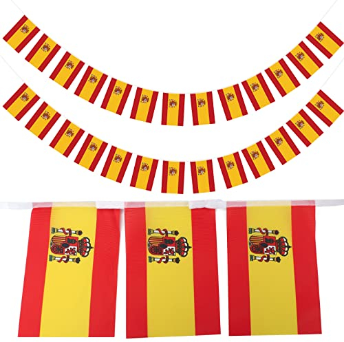 G2PLUS 11M Bandera de España Guirnalda Bandera con 40 Banderas de España Bandera Nacional Banderas Europeas 14 x 21 cm para Decoraciones de Bares de Jardín