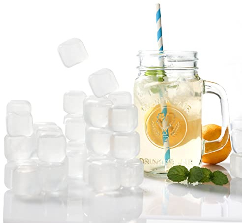 Reusable Ice Cube Plastic Ice Cubes 25 Pack White Refreezable IceCubes for Drinks, Whiskey, Vodka or Coffee, Washable Fake Ice Cubes Chill Drinks Without Diluting &Melting
