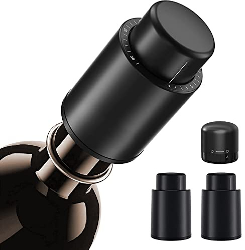 Pack Weinflaschenverschluss, 2 Vakuum Weinverschluss mit Datum und 1 Mini Wine Stopper, Drehbarer Wiederverwendbarer für Wein