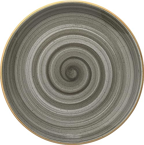 Bonna Aura Space Gourmet ASCGRM25DZ Lot de 6 assiettes plates rondes en porcelaine Gris anthracite Crème 25 cm de haut