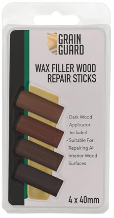 GRAIN GUARD Wax Filler Wood Repair Sticks | Dark Wood | Furniture Repair Kit | Multi-Surface: Wood, Plastic, Hard Surfaces | Blend to Colour Match | 4x40mm