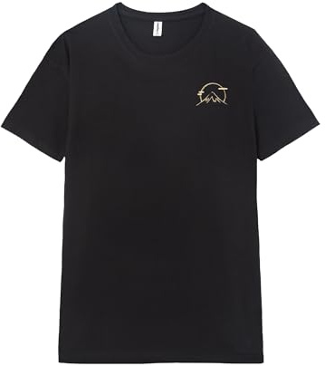 Pampling Maglietta a Maniche Corte, 100% Cotone, Stampa Doppia, Abbigliamento Unisex per Uomo e Donna, Serigrafata con Girocollo e vestibilità Regolare, Colore Nero (Coffee Cat in Mt Fuji, L)