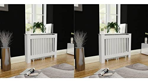 WIFESE HeizköRperverkleidung 112x19x81.5 cm Weiß 2 Stk. HeizköRperabdeckung Holzgitter HeizköRperverkleidung RippenheizköRper Lamellenwand Holzverkleidung Wand Schließfächer