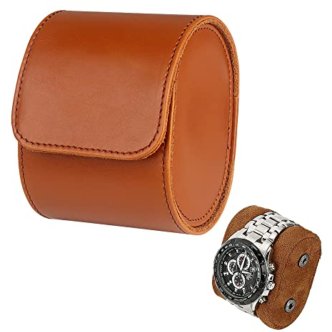 Porta Orologio Singolo, Watch Roll, Porta Orologi Da Viaggio, Custodia Da Viaggio Per Orologio Singolo Per Orologi In Pelle Pu Marrone, Per Natale Anniversario Compleanno Uomini Signore