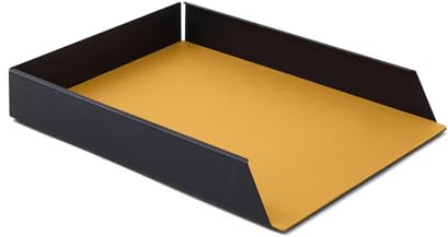 Eglooh - Dafne - Ablagefächer Stapelbar für Schreibtisch und Büro mit Struktur aus schwarzem Stahl - Innerer Boden aus echtem Leder Gelb - DIN A4 cm 32,5 x 24,2 x H.5 - Made in Italy