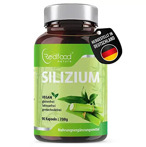 Redfood® Silizium Kapseln hochdosiert - 90 Kapseln für 3 Monate - 667mg - organisches Silica hochdosiert aus Bambusextrakt pro Kapsel - Ohne Zusätze, in Deutschland produziert Vegan