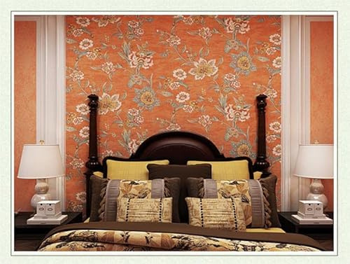 SAIMEYI Hochwertige Orangefarbene Tapete 10m X 0,53m/Rolle Retro-Stil 3D-Tapete Für Schlafzimmer Wohnzimmer Küche TV-Hintergrund Hotel Kinderzimmer.Reine Papierwallpaper (B-Orange)