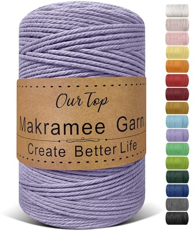 OurTop Premium Makramee Garn Lila, 3mm x 300m Macrame Cord Makramee Schnur Makramee Kordel, Garn für DIY Handwerk, Weben Dekoration, Hängepflanze Pflanze Aufhänger
