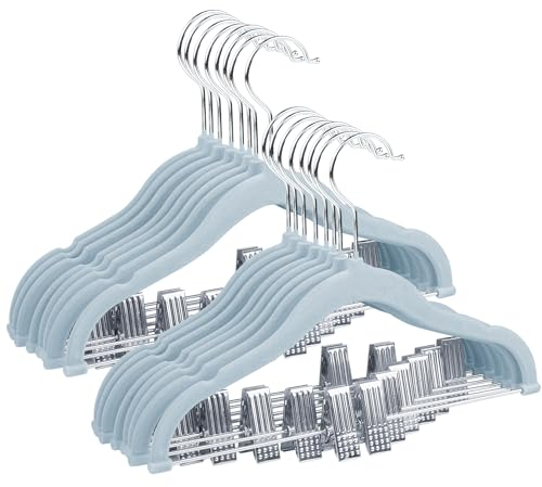 ManGotree Grucce in velluto per bambini, 30 cm, con clip mobili, antiscivolo, ultra sottili, salvaspazio, per camicie, pantaloni, abiti, gonne, giacche (confezione da 16, blu)
