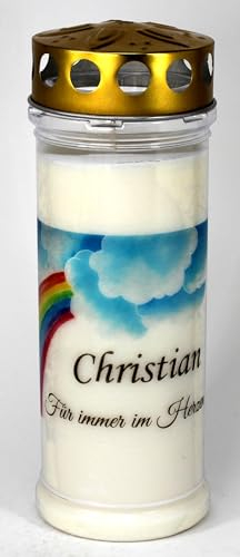 Kerzen Junglas - Grabkerze Sternenkind, mit 7 Tagen Brenndauer, (6012), Persönliche Beschriftung mit Namen, personalisierte wetterfeste Kerze