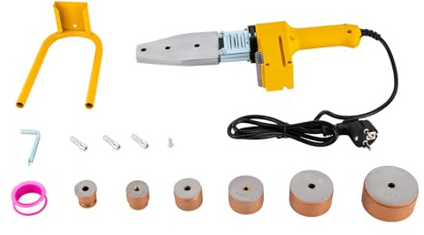 Saldatrice per tubi in polietilene da 1000 W, saldatrice per manicotto, saldatrice per tubi in plastica, con scatola e 6 teste di taglio 0-320 °C/ 0-608 °F giallo