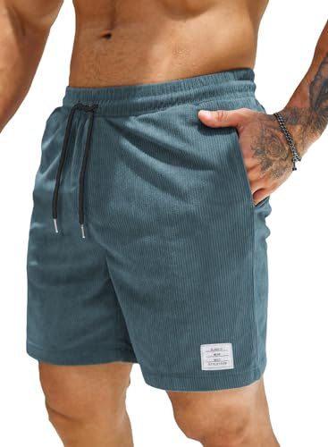 Elegancity Mens Corduroy Shorts Casual Sports Drawstring Summer Jogging Shorts with Pockets S-3XL