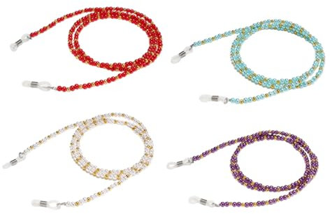 VALICLUD 4stücke Handgefertigte Perlen Brillen Kette Eyewear Umhängeband Anti-fall Brillen Strap Rot Weiß Und Zubehör Modisches Dekorations-accessoire