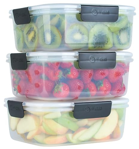 Alpha Designs 3 Pack Reusable Lunch Containers for Work, Meal Prep (1100ml) | Lunch Box Food Containers for Work and Meal Prep - Reusable Plastic Containers with Lids for Adults