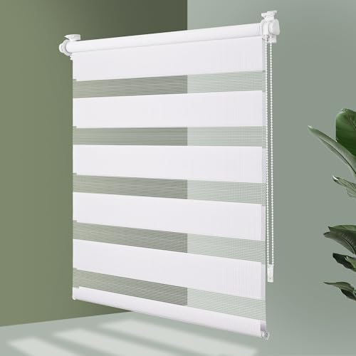 Doppelrollo Klemmfix ohne Bohren B60 x H100cm(Stoffbreite 56cm) Weiß, Rollos für Fenster, Rollo ohne Bohren mit Lichtdurchlässig und Verdunkelnd/Höhe Stufenlos Verstellbar/Kindersicherung