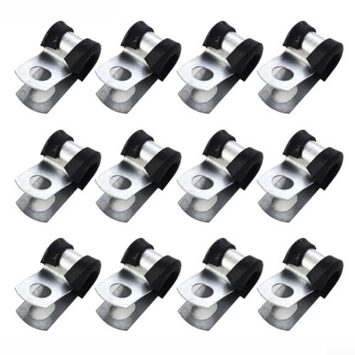Donkivvy 12 Pcs Stainless Steel Rubber Brake Pipe Clips - 3/16 (4.7mm) Lined P Clips Fits for Automotive Tube Pipe Wire Cord Hose Cable