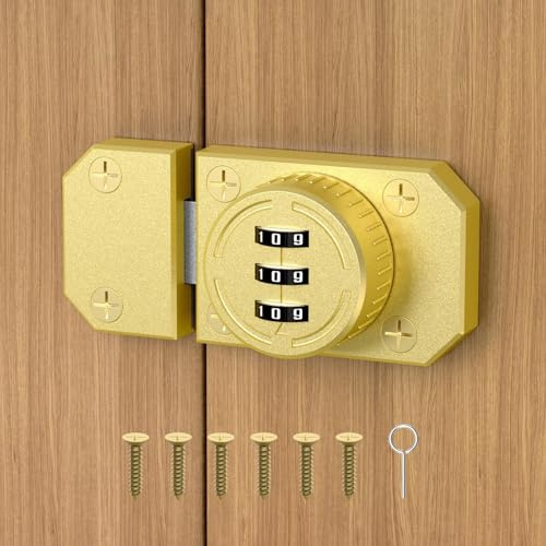 Schrankschloss mit Kombination, 3-stelliges Passwort Schranktürschloss, Zinklegierung, mechanisches Türschloss mit Schrauben für Einwegtür, Schrank, Scheunentür, Schublade, Büroaktenschrank (1, Gold)