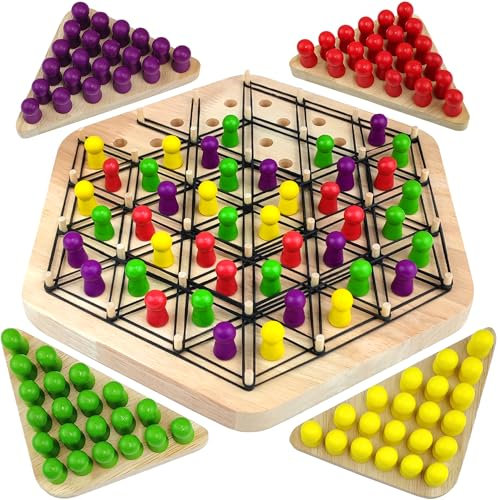 Triangle Chess Game, Dreiecksschachbrett-Strategie-Brettspiel, Lustiges Gummiband Spiel, Klassische Desktop-Brettspiele, Lernspielzeug Partyzubehör, Logik Spiele für 2-4, Geschenke für Jungen Mädchen