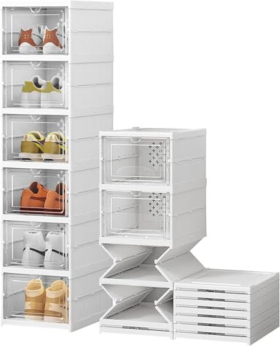 Mf ArtShop Scarpiera 12 Ripiani Richiudibile, Scatole per Scarpe, Set di 12 Organizzatori Porta Scarpe Impilabili, Scarpiera Pieghevole e Componibile Salvaspazio In Plastica Trasparenti (12 Scomparti)