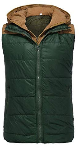 KONG JIMFAN Sale Angebote Steppweste Herren Baumwolle Bequeme Weste Herren mit Kapuze Winterjacke Übergangswesten Für Männer Outdoor Jacke Einschubtaschen Ärmellos Jacke Daunenjacken(Grün,S)