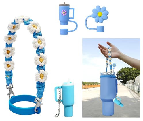 Wohoyee Poignée de bouteille d'eau avec support de rouge à lèvres, couvercle de paille en silicone, porte-clés compatible avec flasque et tasse Stanley - Convient à la plupart des bouteilles d'eau de