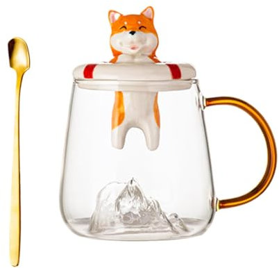 JPSDOWS Tazzine da caffè, tazza di vetro con coperchio,Tazze da caffè per cani in vetro | Tazze per il latte portatili, tazze colorate per latte, cioccolata calda, cocktail, cappuccino