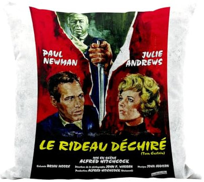 Fabulous Kissenhülle, Kunstleder, weiß, zerrissener Vorhang, altes französisches Filmposter, Retro, Vintage-Kinoposter, 40 x 40 cm, Leder-Haptik