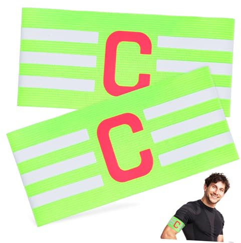 POPETPOP 2stücke Teiliges Elastisches Captain Armband Aus Polyester Leuchtend Grün rutschfeste Strapazierfähige Spielführerbinde Für Erwachsene Fußballmannschaften Sichtbarer Teamleiter