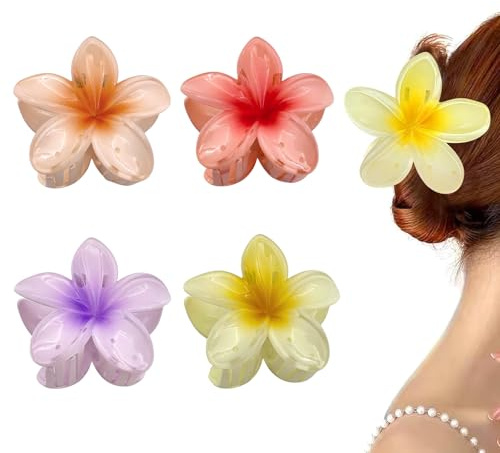 4 Stück Haarklammer Blume - 8CM Rutschfest Acryl Haarspange, Hawaii Style Haarklammern für Dickes und Dünnes Haar, Elegante Haarspange für Frauen Mädchen