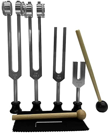 Asuinxurr 4-Teiliges Stimmgabel-Set (4096C, MI528, 128C, OM136.1) für, für Chakra, Klangtherapie, Stressabbau