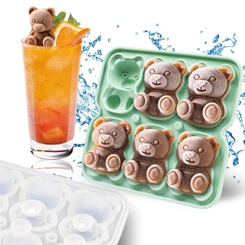 Zamety Silikon Eiswürfelform mit Deckel, 6-Fach Bär Eiswürfel Formen | Tiere Eiswürfel Form, Wiederverwendbar Ice Cube Tray, Eiswürfelformen für Eis, Whiskey, Cocktail, Saft