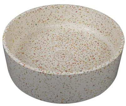 Vente-unique - Vasque ronde à poser en terrazzo rose avec bonde pop up - 39 cm - DUKAT