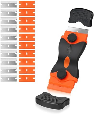 Oven Scraper Tool Non Scratch, Cleaning Scraper Tool Set, Plastic Razor Blades, Razor Scraper, Non Scratch with 10 Metal +10 Plastic Blades, for Glass, Ovens, Paint, Ceramic Cooktops