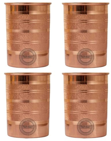Fashnkart Set aus 4 ayurvedischen Gesundheitsbechern aus reinem Kupfer, 300 ml (Silber-Optik)