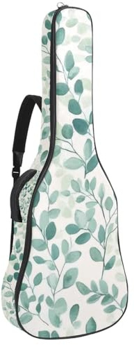Gepolsterte Gitarrentasche für Akustikgitarre, Motiv: botanische Blätter und Pflanzen, Grau / Salbeigrün, Mehrfarbig 04, 42.9x16.9x4.7 in, Lässiger Tagesrucksack